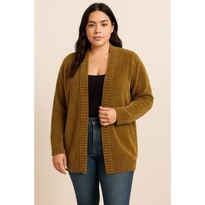 Forever 21 Olive Green Chenille Cardigan Sweater Size: L